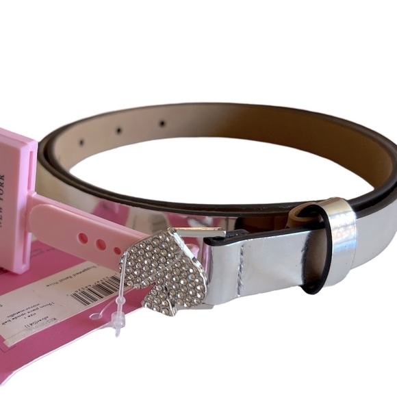 KATE SPADE • Crystal Pave Spade Mirror Metallic Silver Leather Belt - Picture 2 of 4